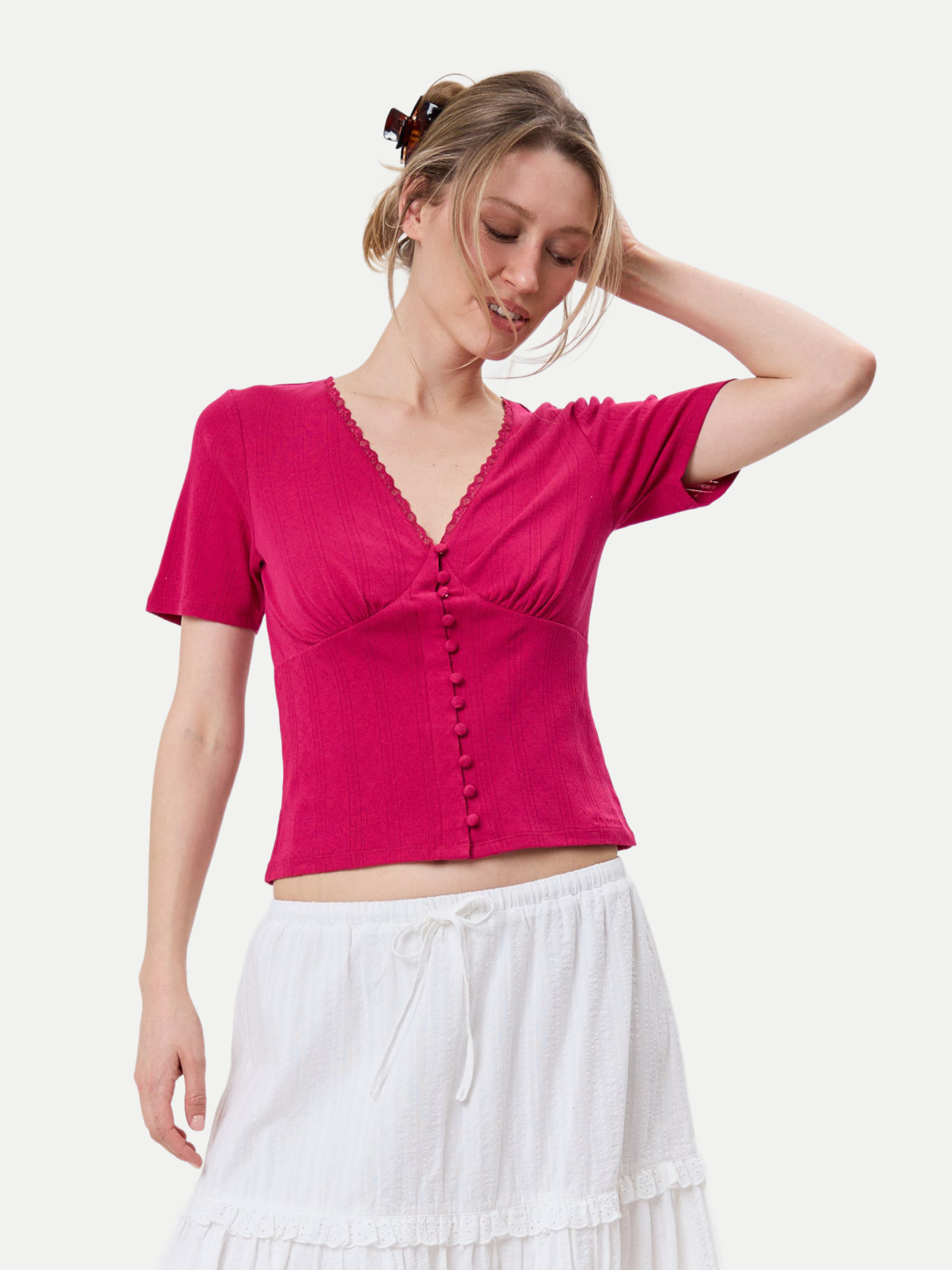 T-Shirt mit Knopfleiste Vivanne Pink S