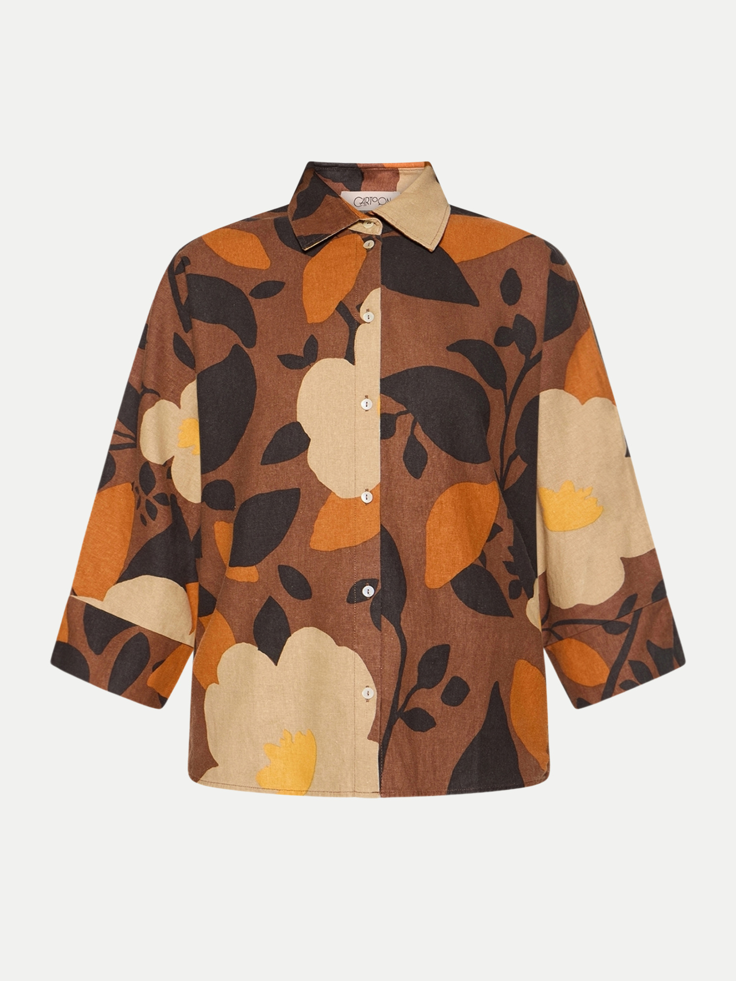 Kurzarm-Bluse aus Leinen-Mix Braun 38