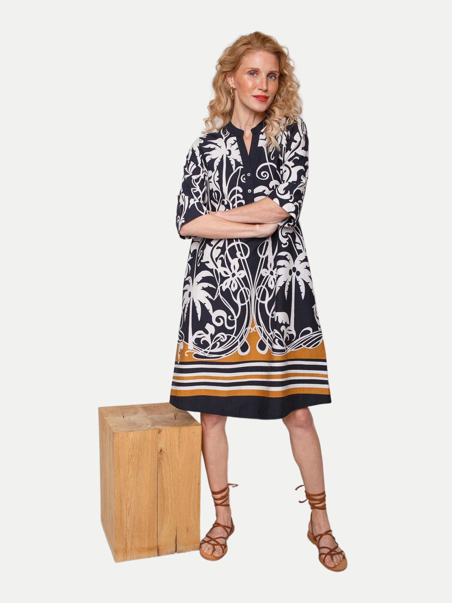 Tunikakleid mit Palmenprint Blau 42