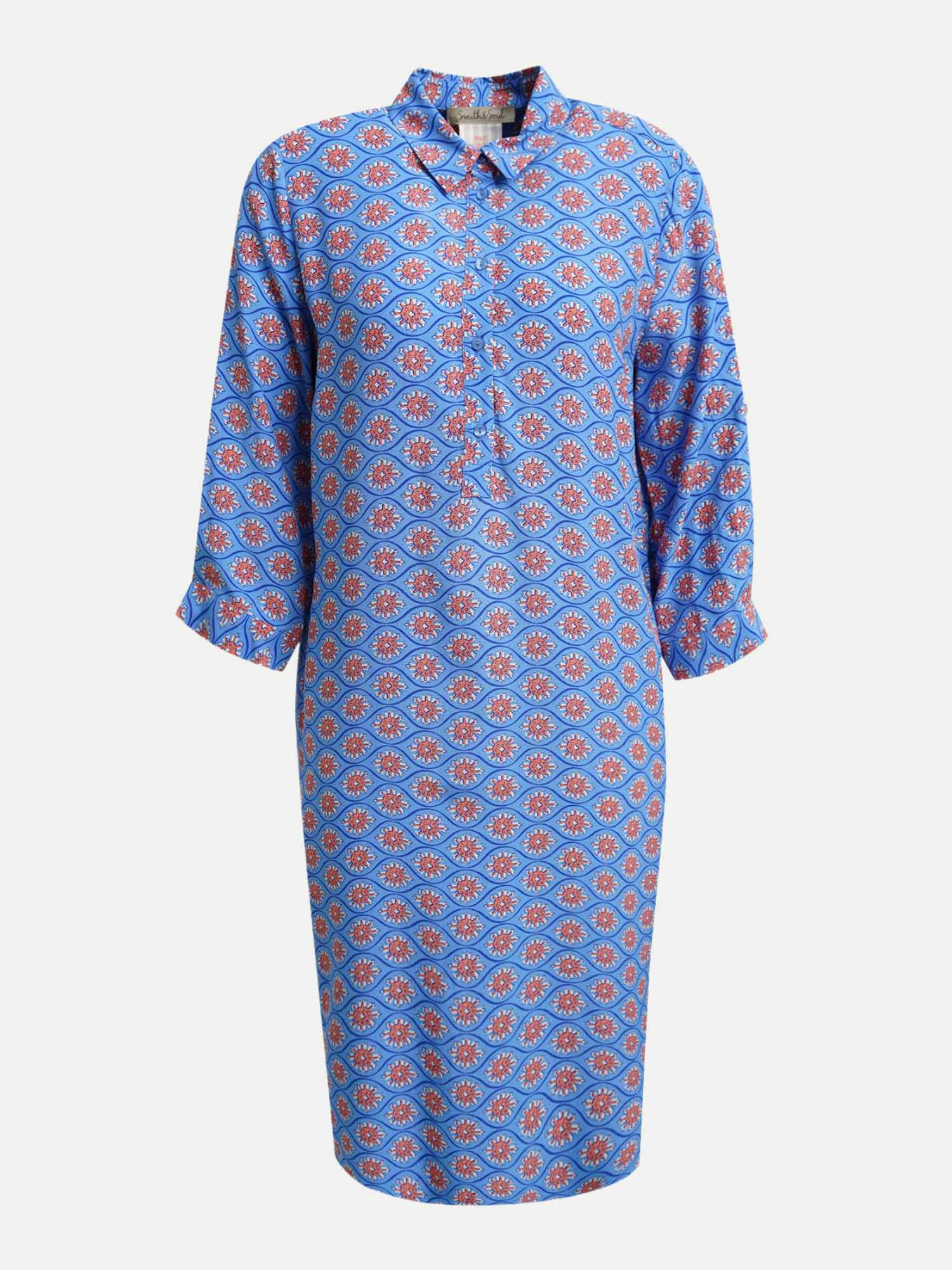 Hemdblusenkleid mit Allover-Print Blau L
