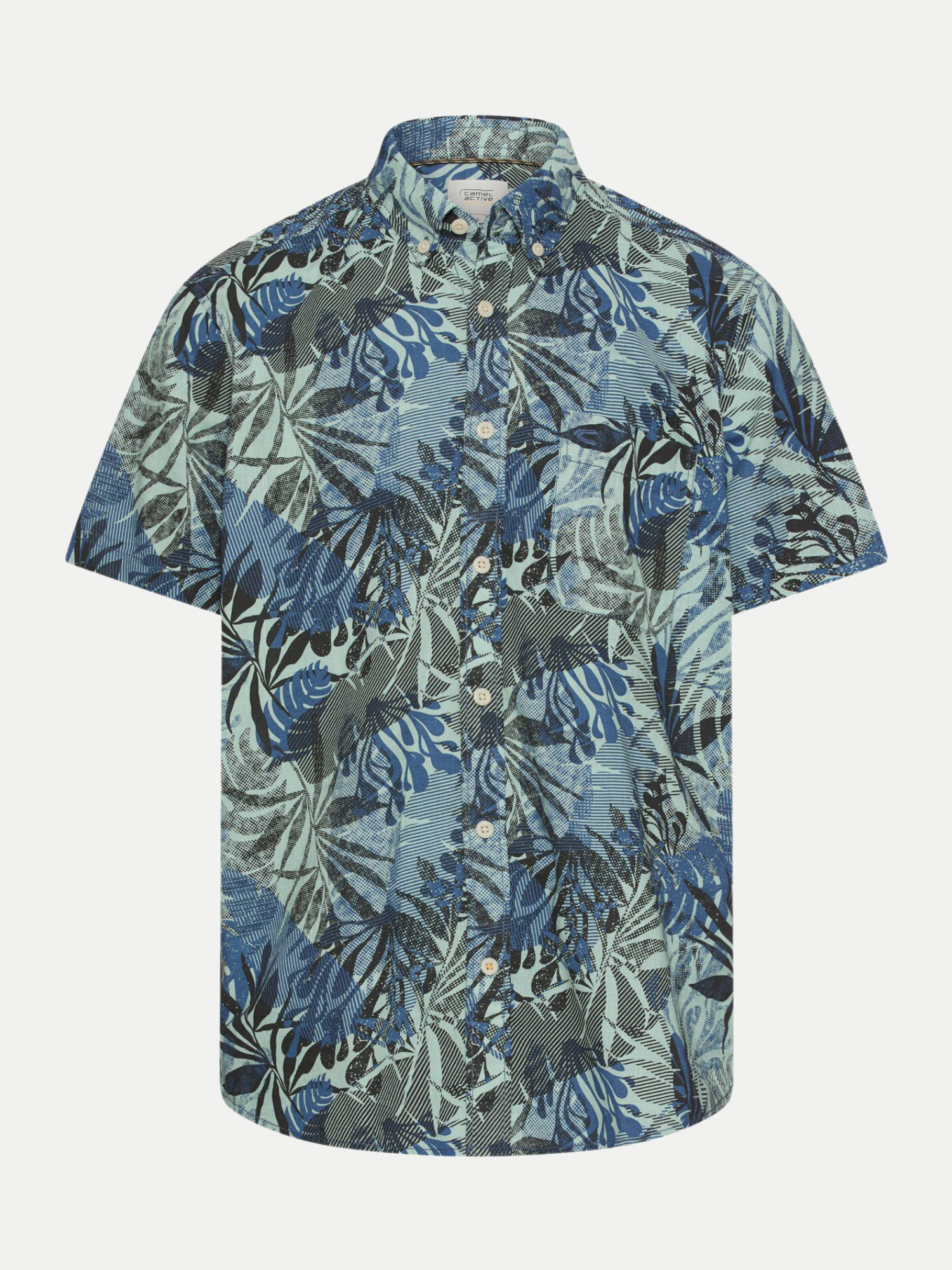 Kurzarmhemd mit Blattprint Blau M