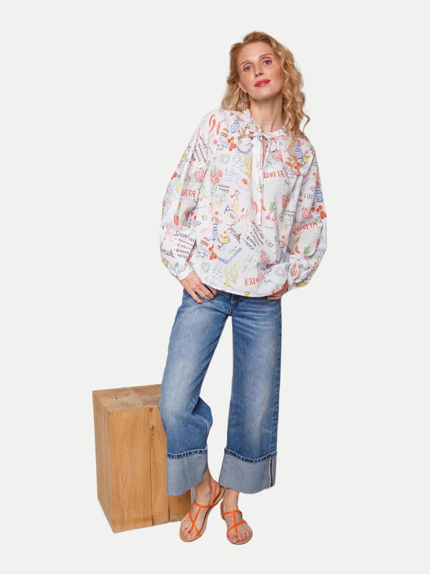 Bluse mit Shopping-List-Print Weiß 36