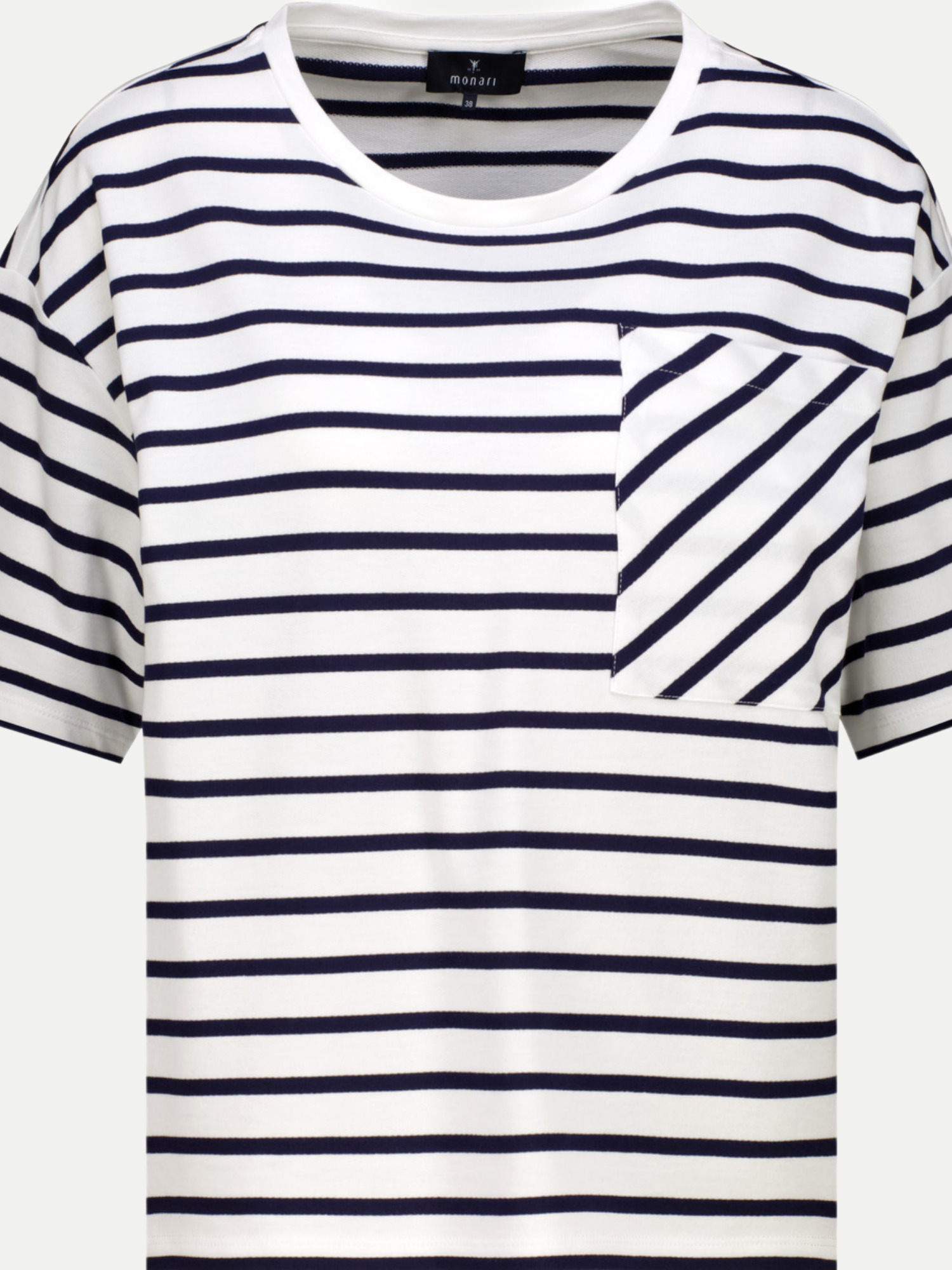 Gestreiftes T-Shirt mit Brusttasche Weiß 40