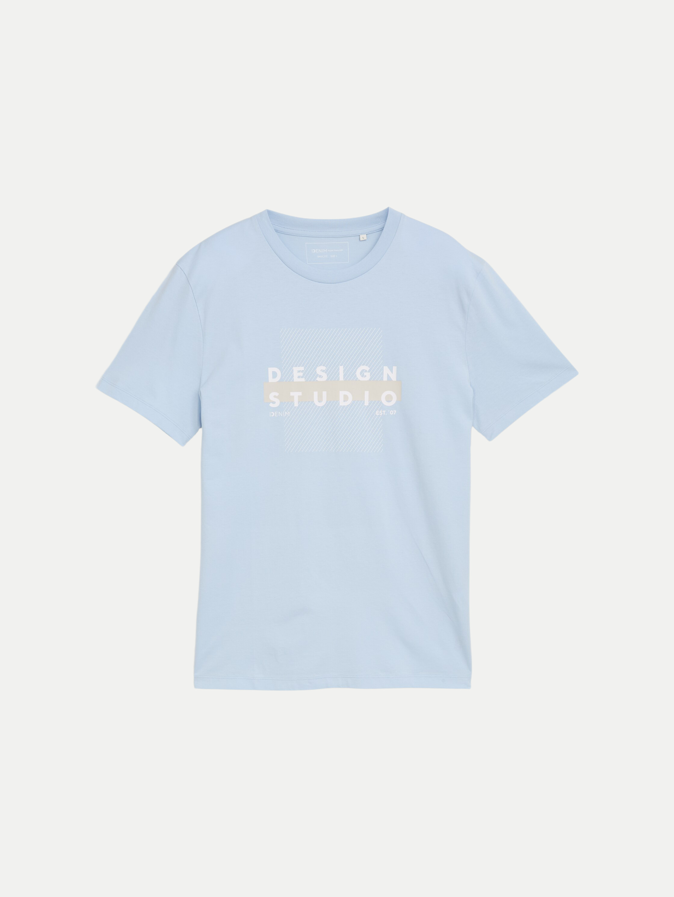 Basic T-Shirt mit Logo Print Blau L