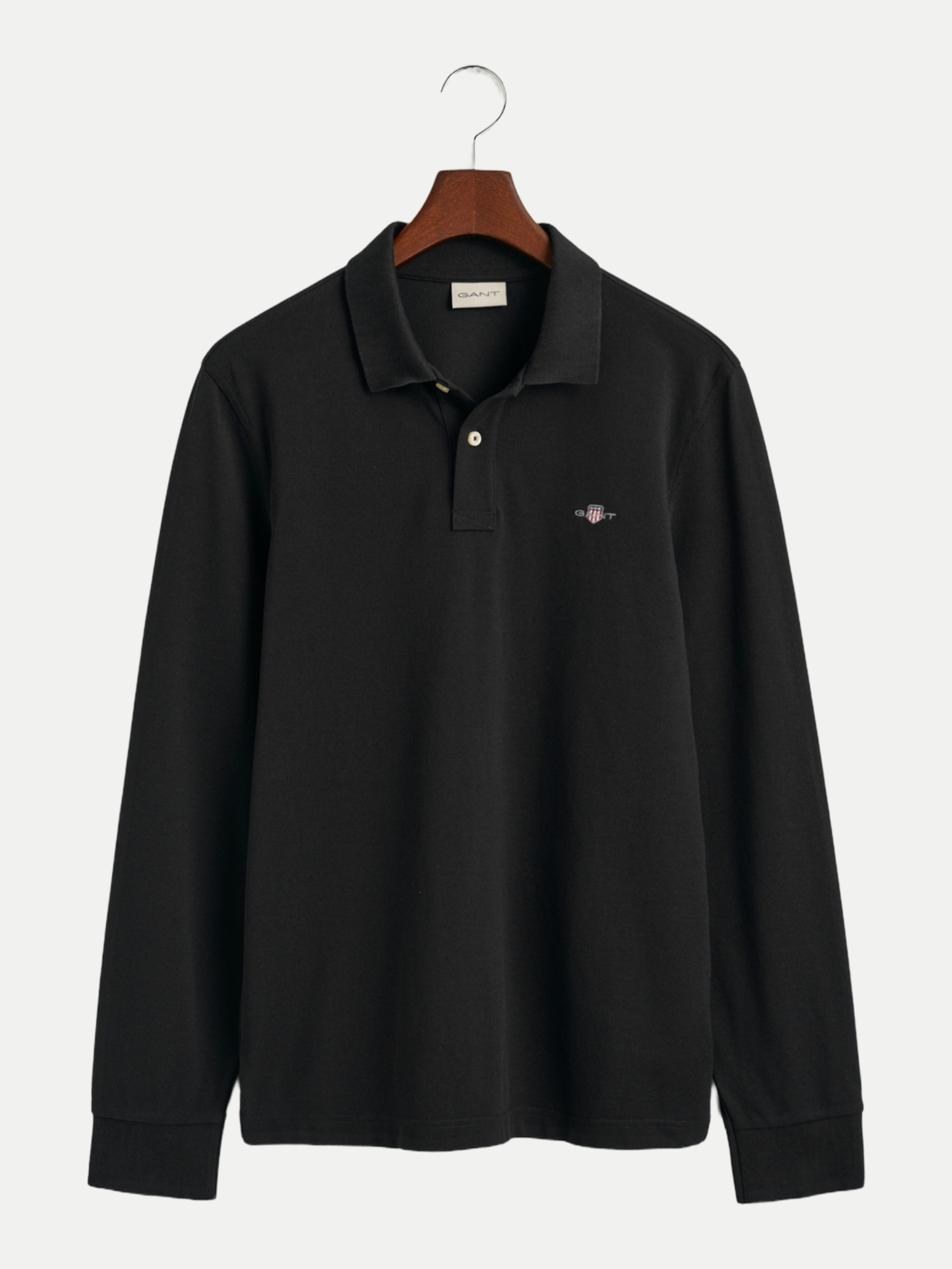 Gant Herren Schwarz Langarm-Polo Aus Piqué-Baumwolle Reg Shield - Image 4