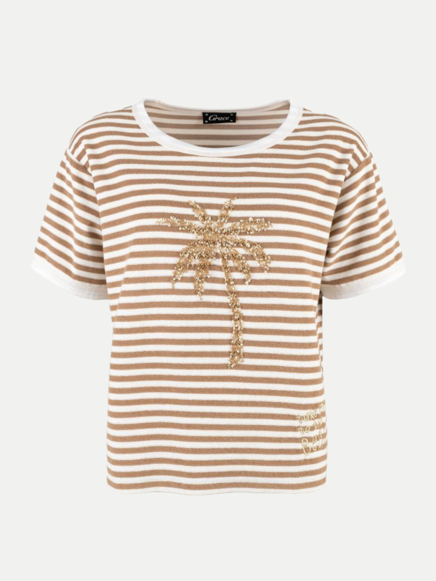 Gestreiftes Frotteeshirt Beige XS