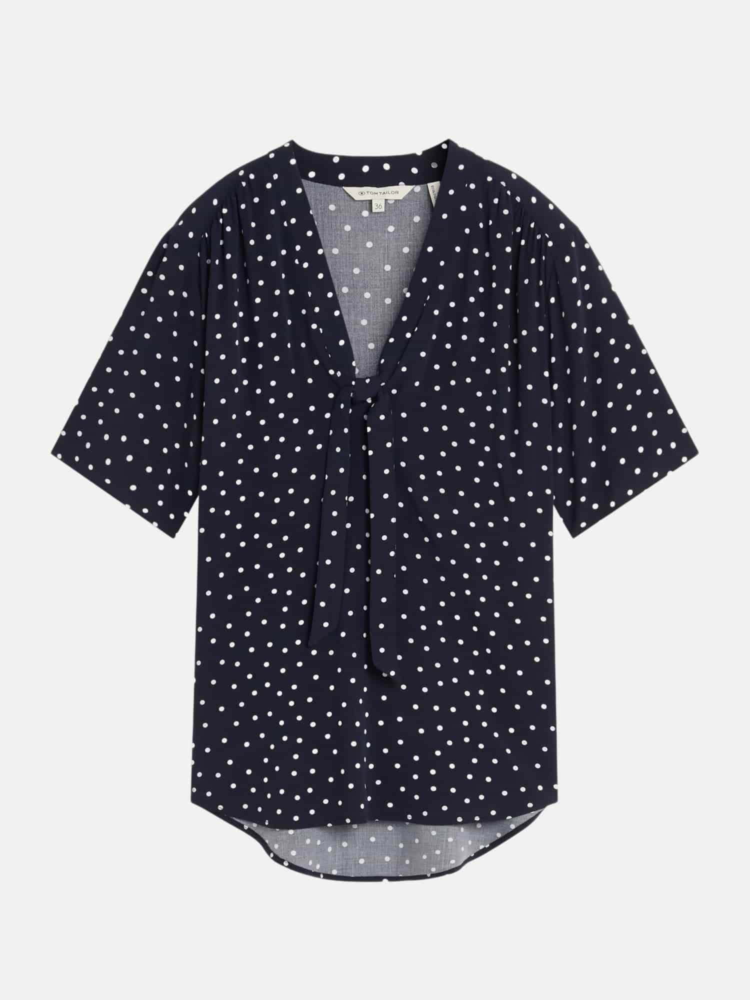 Gepunktete Bluse mit V-Ausschnitt Blau 38