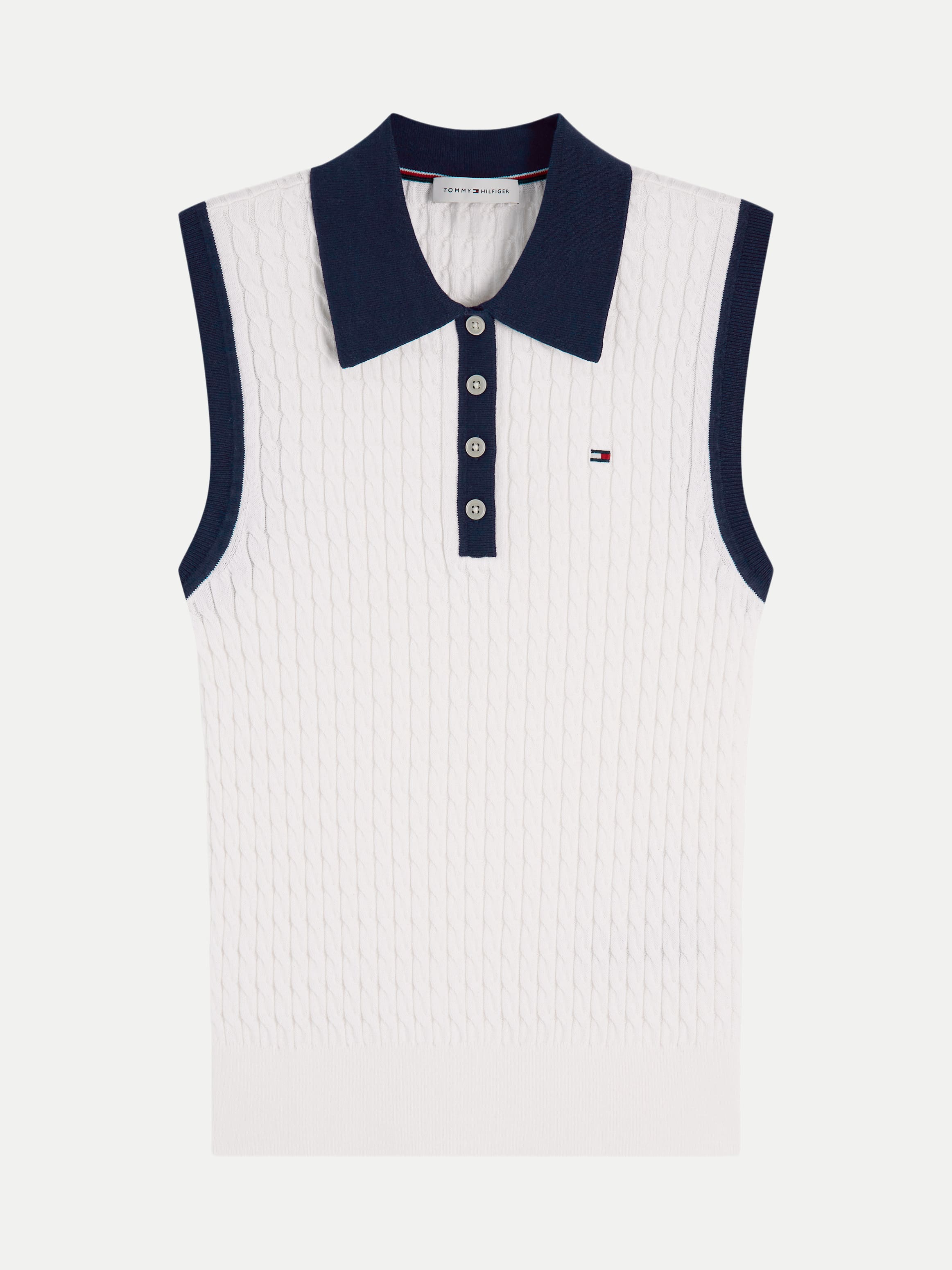 Strick Poloshirt Ärmellos Weiß L