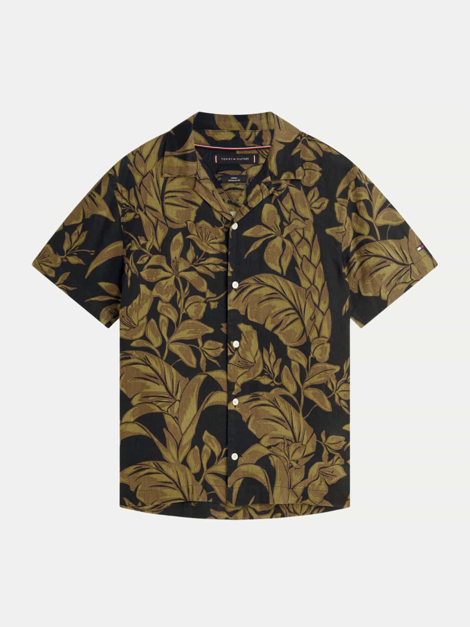 Florales Fit Kurzarm-Hemd Schwarz M