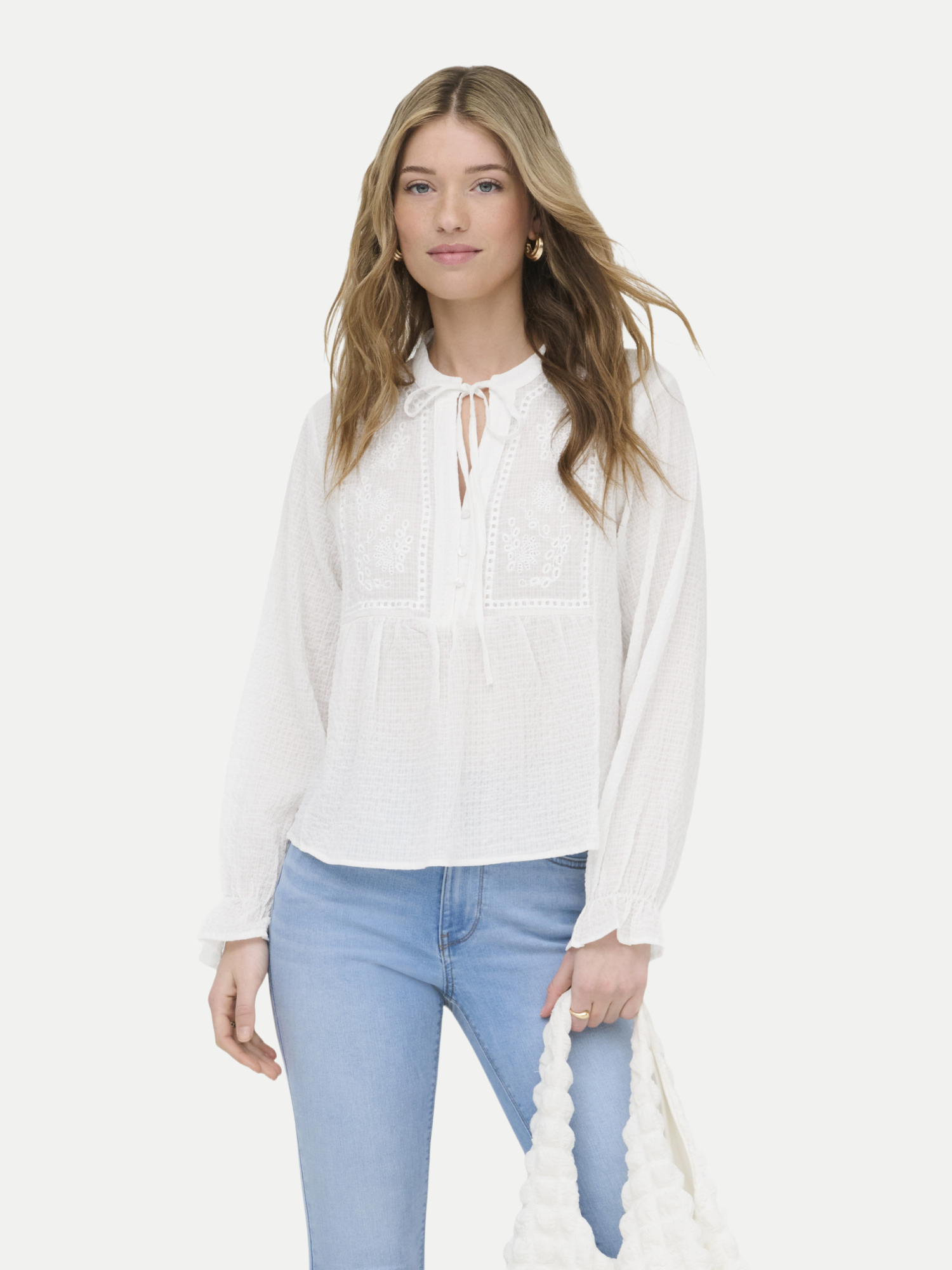 Bluse mit Rundhalsausschnitt Weiß XL