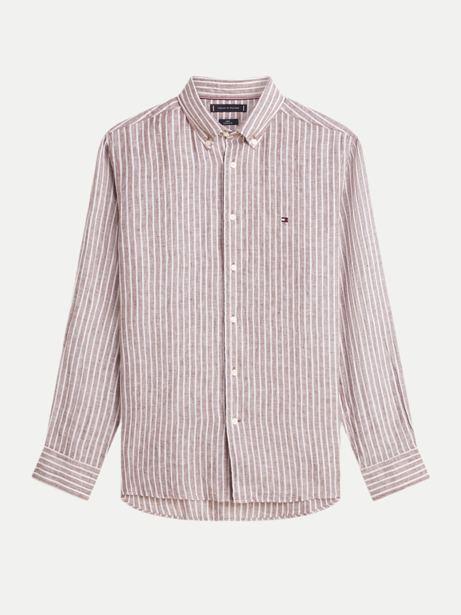 Leinenhemd mit Streifenmuster Beige M
