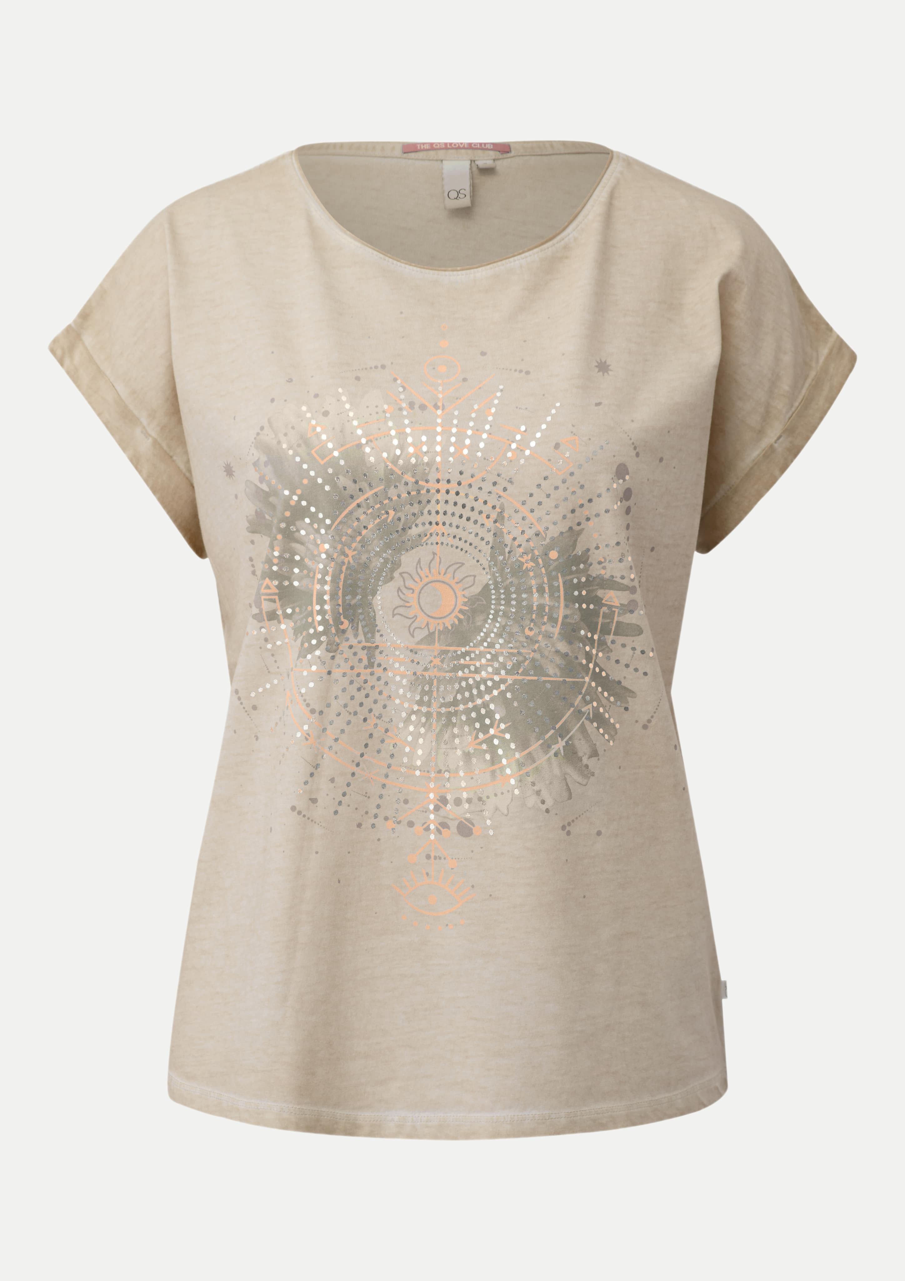 T-Shirt mit Frontprint Beige M