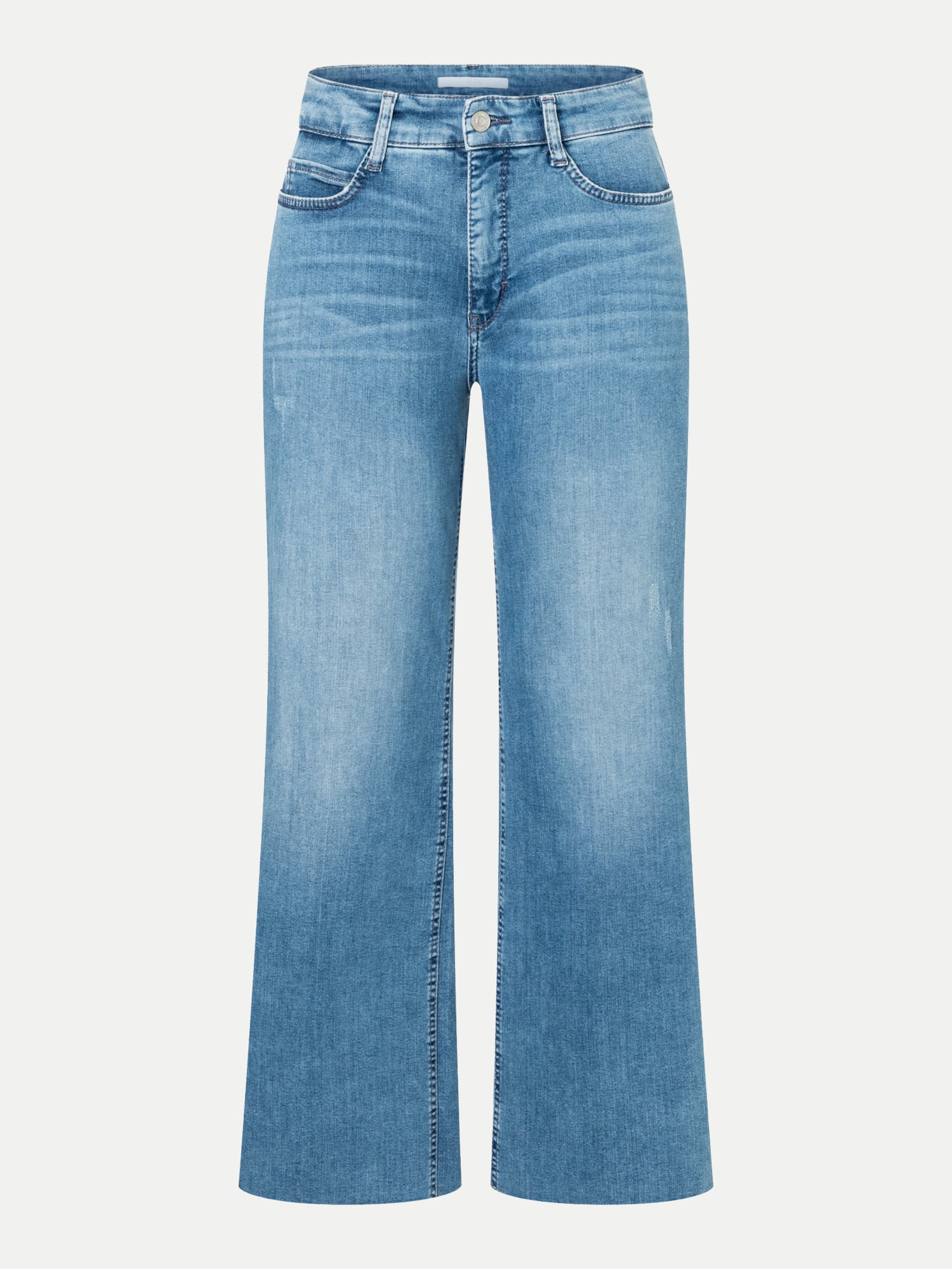 MAC Jeans Damen Wide Fringe Jeans - Winter Baby Blue, Straight Fit Mit Offenem Saum, Größe W42/L30