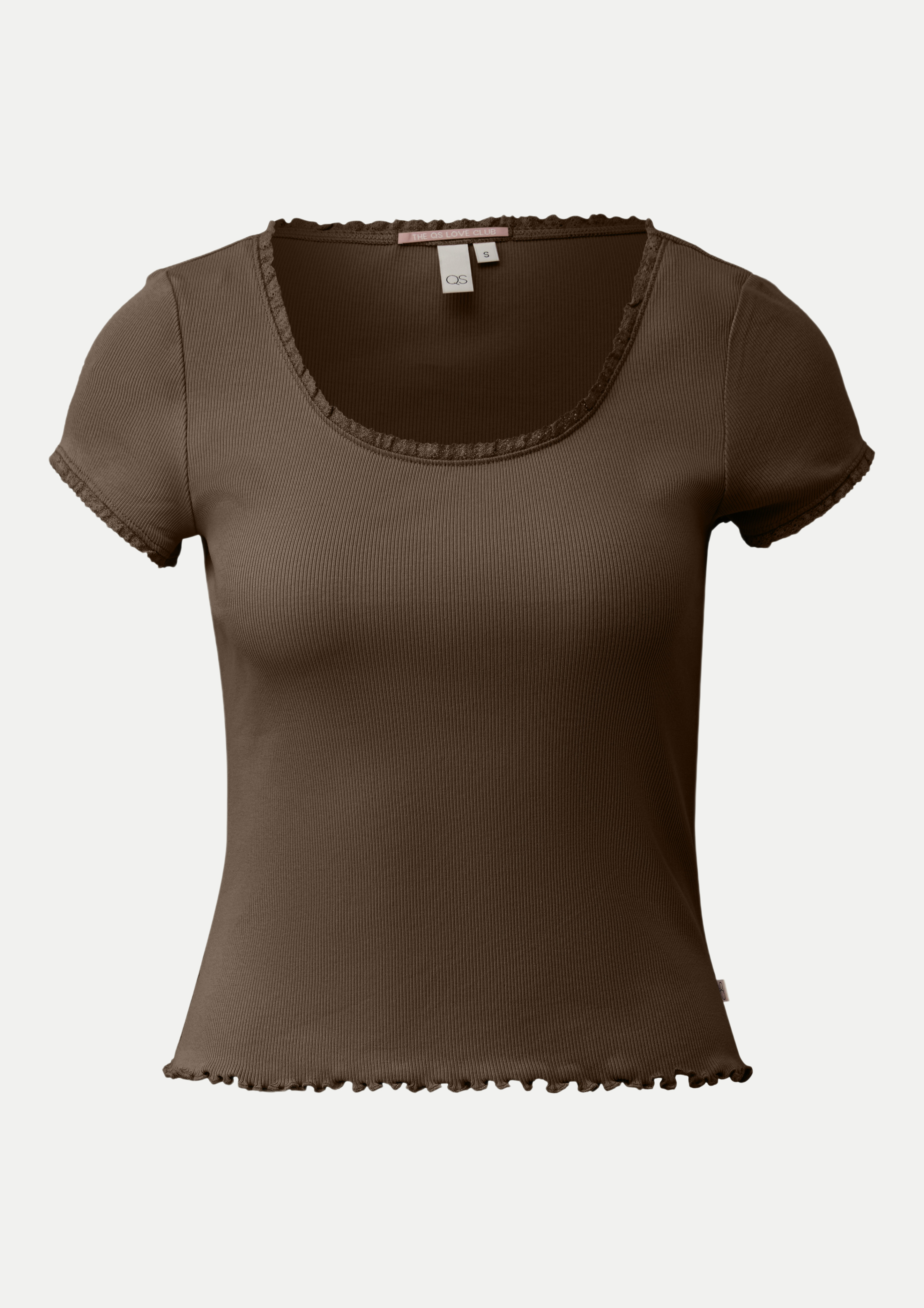 Rippshirt mit Spitzenkante Braun L