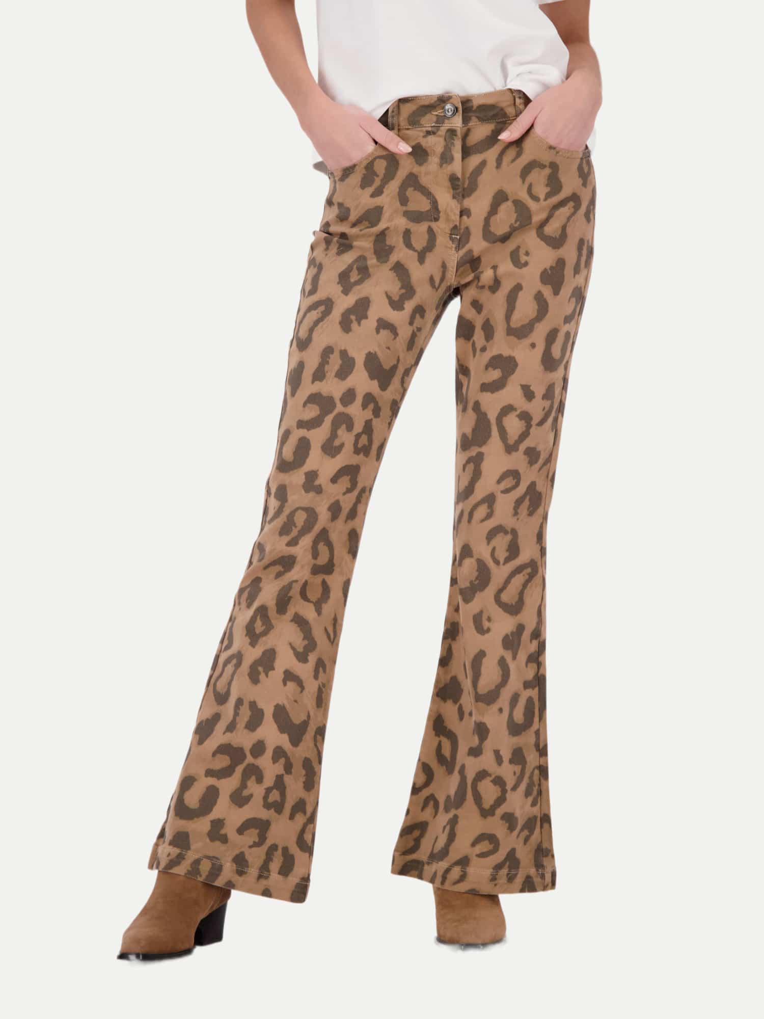 Bootcut Hose im Leo-Muster Braun 42