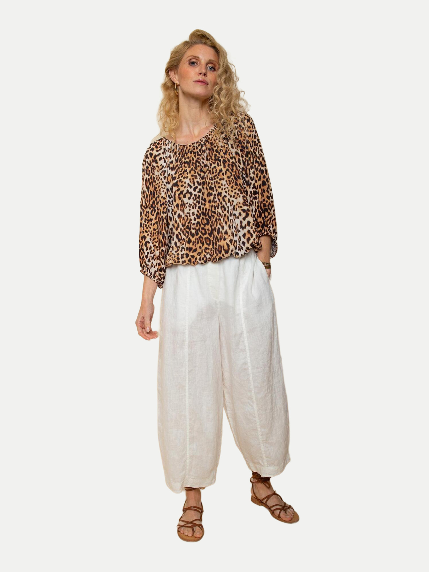 Bluse mit Leo-Print Weiß 40