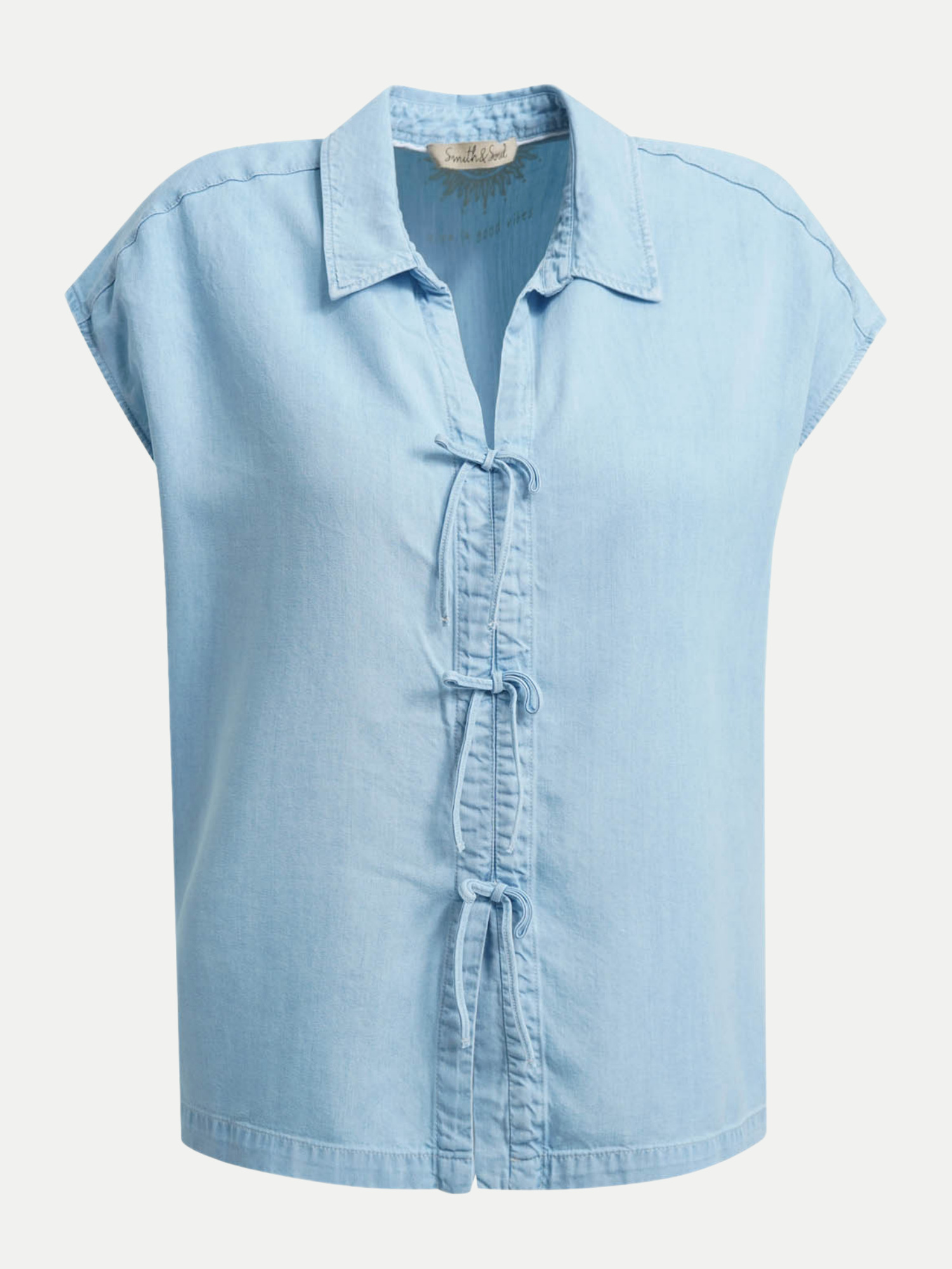 Denim-Bluse mit Schleifen Blau XL