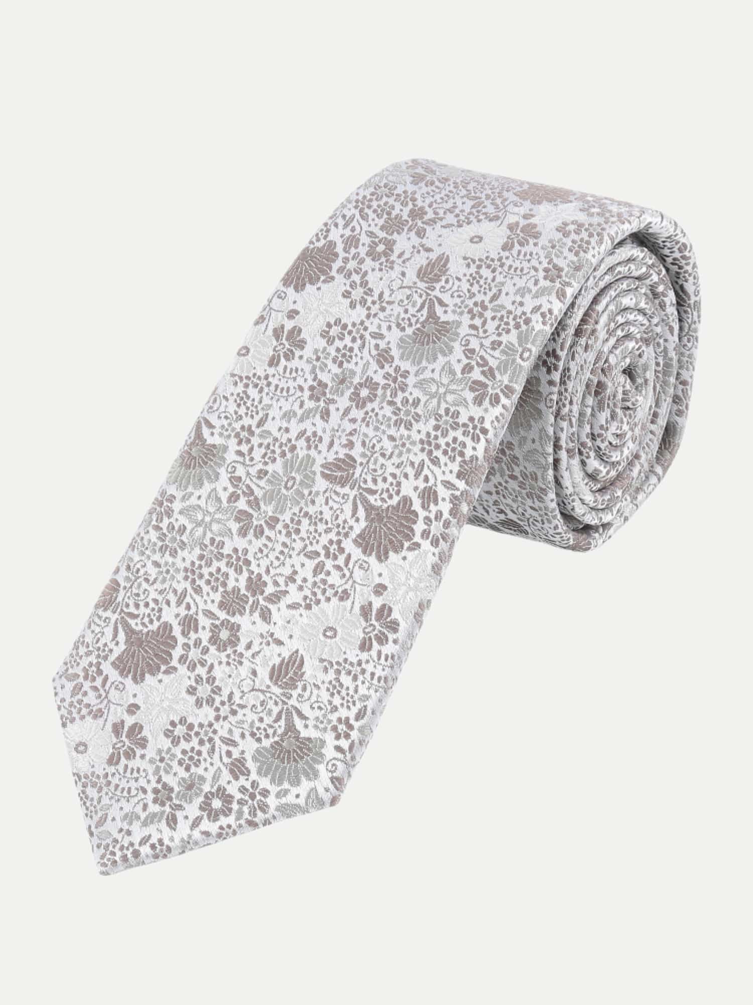 Krawatte mit Floralem Muster 7cm Grau ST