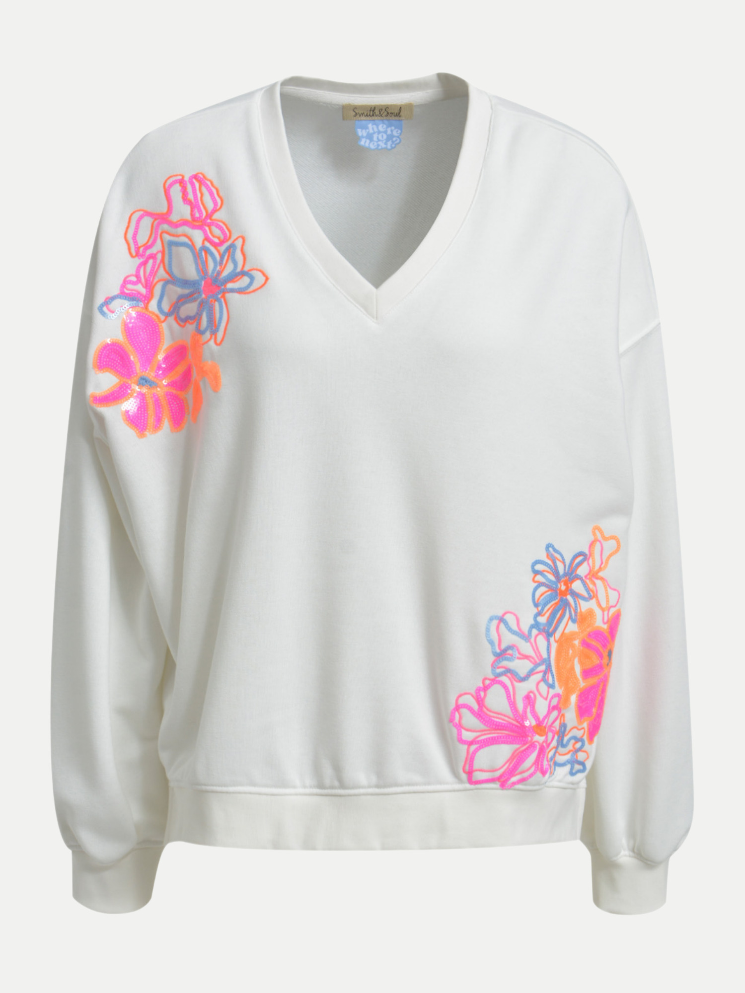 Sweatshirt mit Stickerei Weiß M