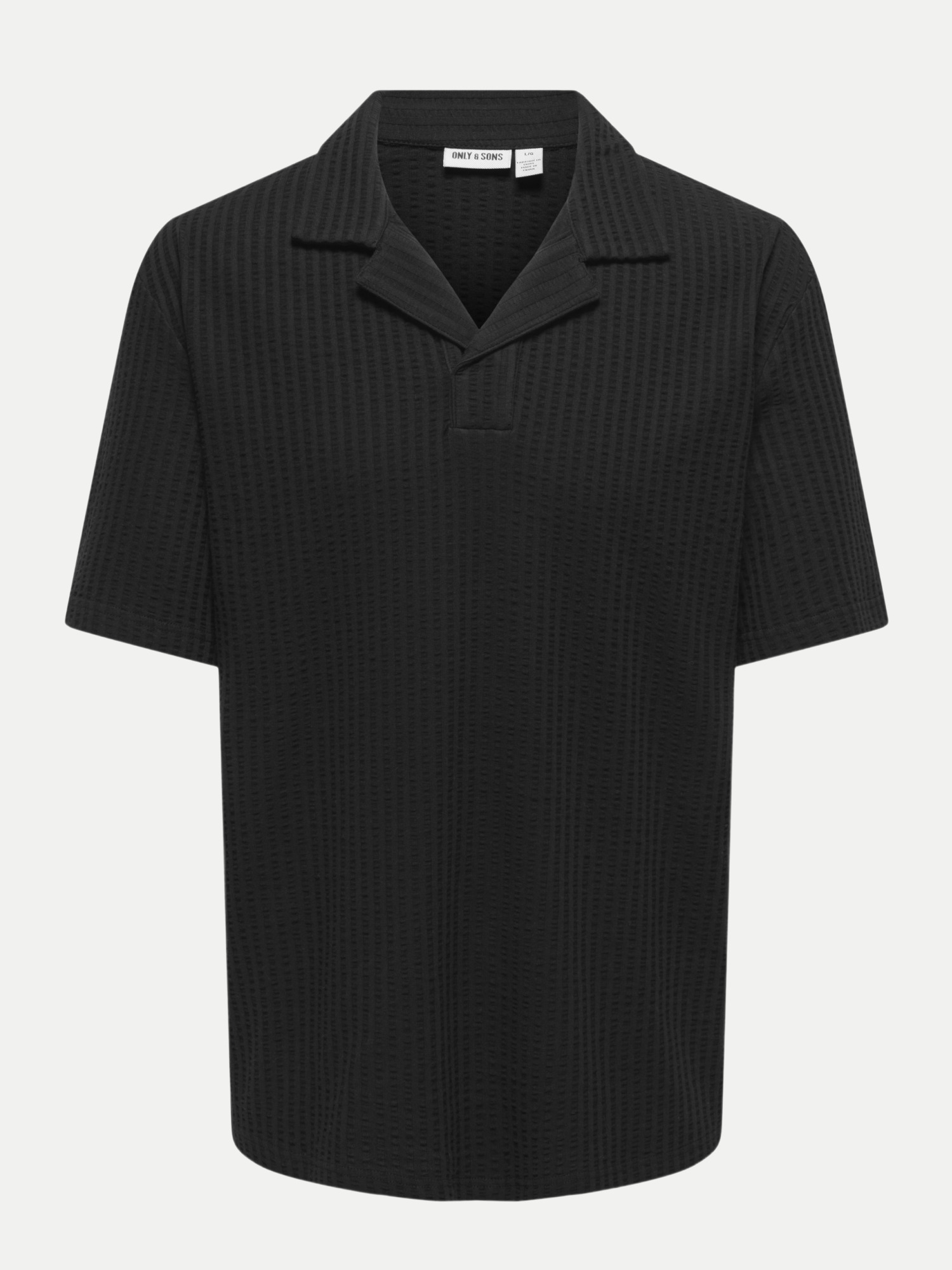 Seersucker Polohemd Schwarz M