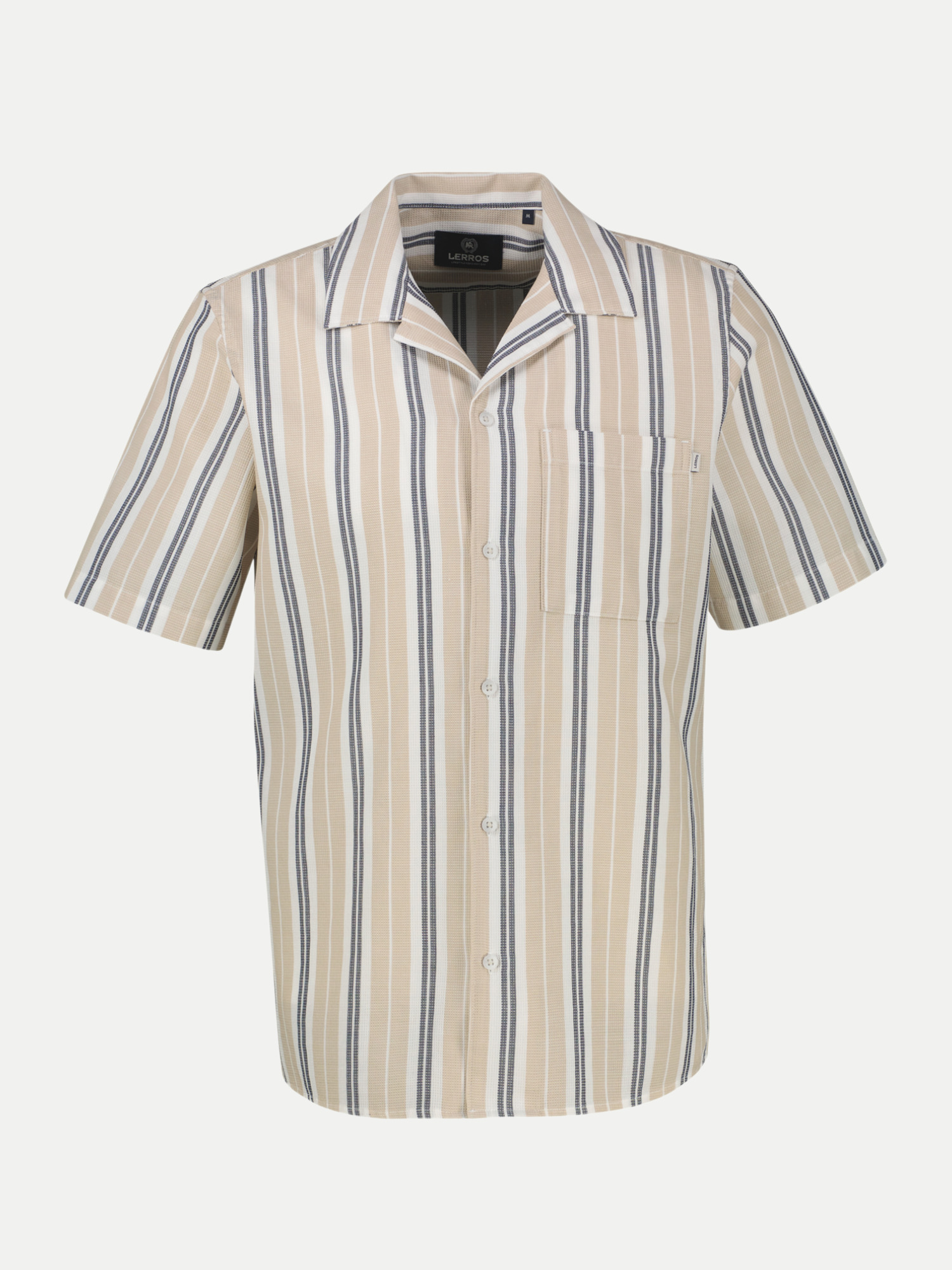 Gestreiftes Kurzarmhemd mit Waffelstruktur Beige L