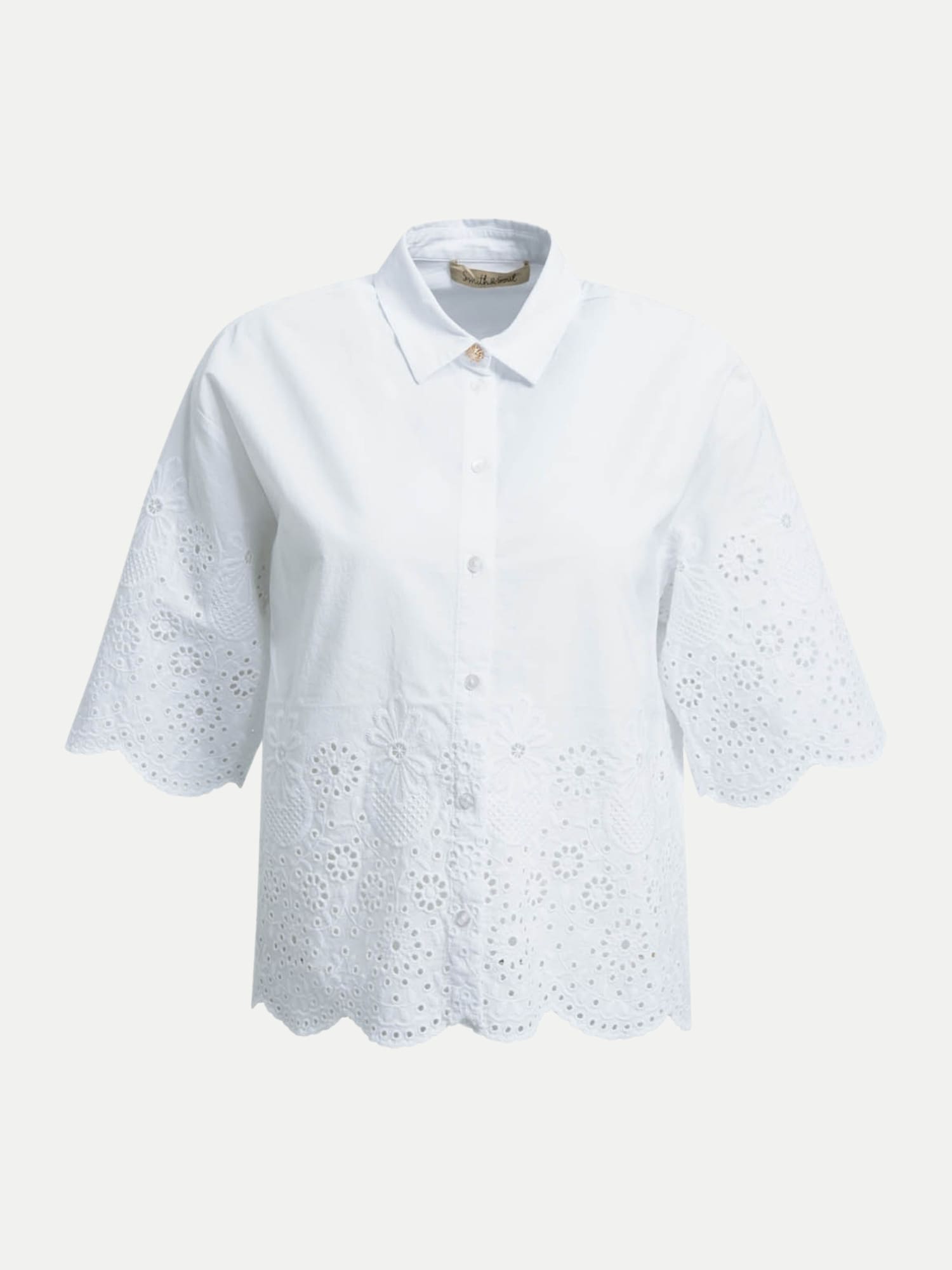 Bluse mit Lochstickerei Weiß M
