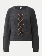 Q/S designed by Zopfstrickpulli mit Argyle-Detail 98X0-GREY/BLACK bei Robert Ley