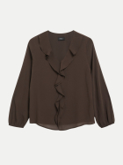s.Oliver BLACK LABEL Crêpe-Bluse mit V-Ausschnitt 8944-BROWN bei Robert Ley