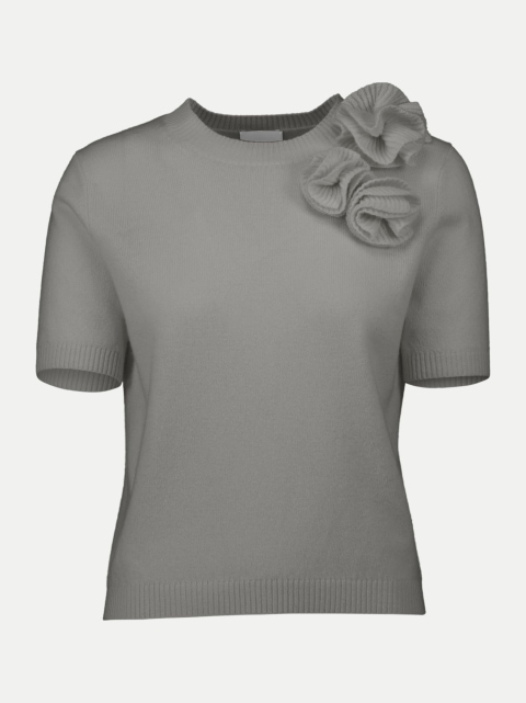 Allude Halbarm-Strickpullover mit aufgesetzten Strickblumen bei Robert Ley