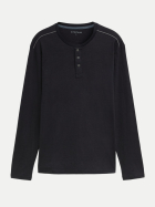 Tom Tailor Casual Langarmshirt mit Henley Kragen 10916-Almost Black bei Robert Ley