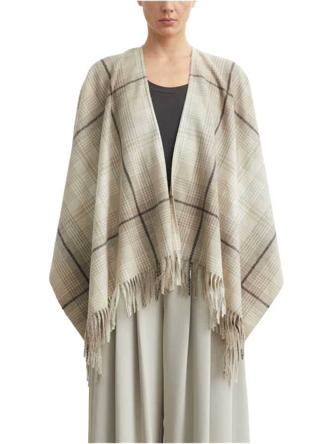 Comma Karierter Poncho mit Fransen bei Robert Ley