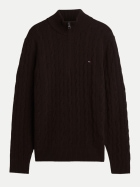 Tommy Hilfiger Wollstrickpullover mit Zopfstrick HJT-BROWN bei Robert Ley
