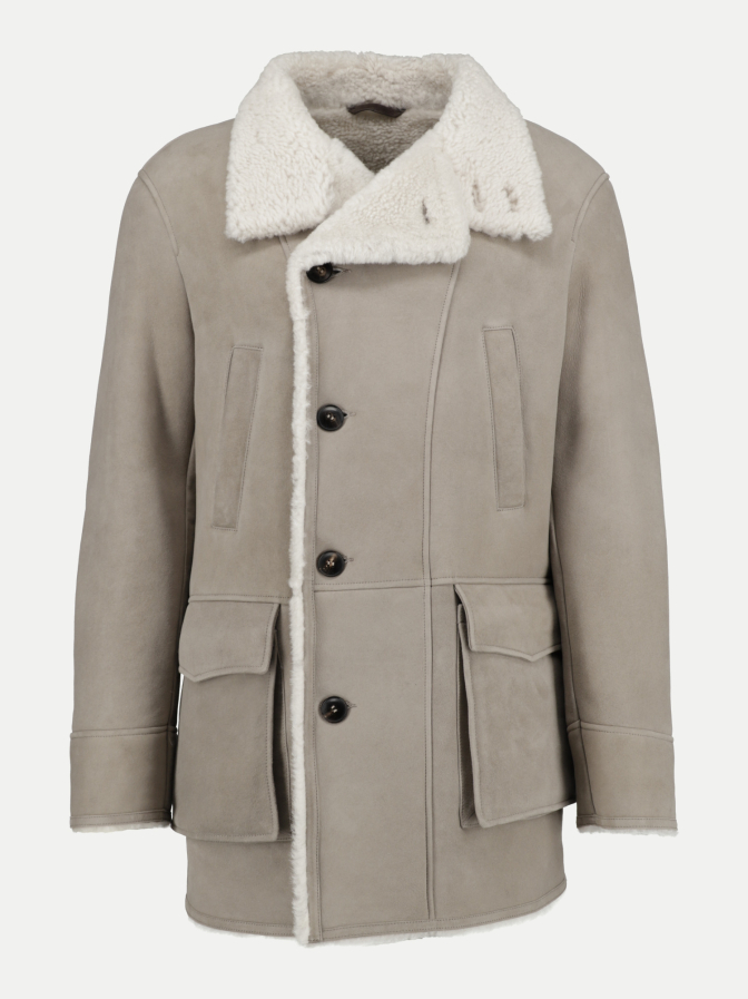 Manzoni 24 2-reihiger Ledermantel mit Lammfell bei Robert Ley