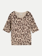 Tom Tailor Casual Kurzarm-Pullover mit Leo-Print 41444-gravel beige melange leo bei Robert Ley
