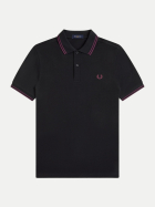 Fred Perry Poloshirt mit Doppelstreifen 87c-black/plum/plum bei Robert Ley