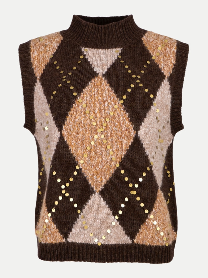 Grace Strickweste im Argyle-Muster mit Pailletten bei Robert Ley