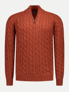 NZA New Zealand Auckland Zopfstrickpullover mit Troyer-Kragen 1323-RUSTY ORANGE bei Robert Ley
