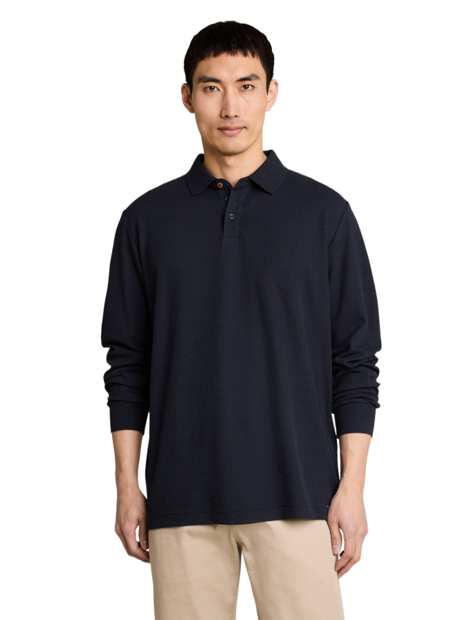 Tom Tailor Casual Langarm Poloshirt in Waffel-Optik bei Robert Ley