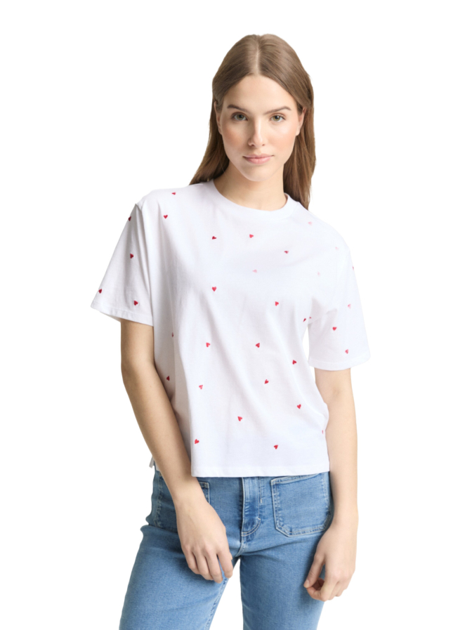 Tom Tailor Denim T-Shirt mit Herz-Stickereien bei Robert Ley