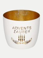 Giftcompany Windlicht Madras mit Motiv H: 8,5cm weiss/gold Adventszauber bei Robert Ley
