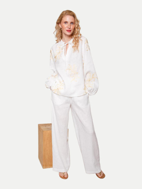 Emily Van Den Bergh Bluse mit Allover Blätterstickerei bei Robert Ley