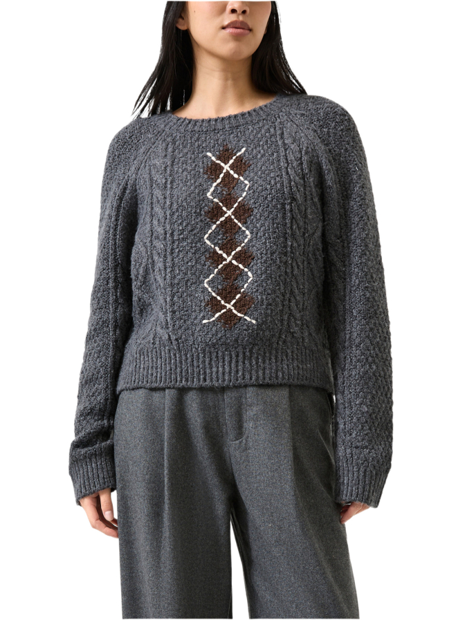 Q/S designed by Zopfstrickpulli mit Argyle-Detail bei Robert Ley