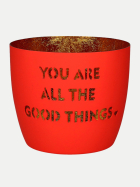 Giftcompany Windlicht Madras mit Motiv H: 8,5cm neoncoral/gold You are all the good bei Robert Ley