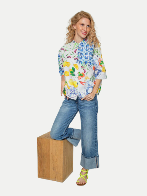 Emily Van Den Bergh Hemdbluse mit mediterranem Muster bei Robert Ley