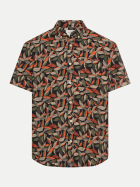 Camel Active Kurzarmhemd mit Blattprint Burned Orange-Burned Orange bei Robert Ley