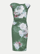 SWING Cocktailkleid aus bedrucktem Scuba 5501-moss green / multi bei Robert Ley