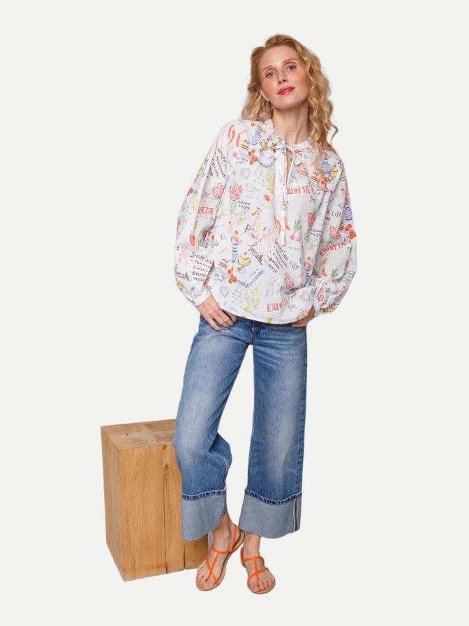 Emily Van Den Bergh Bluse mit Shopping-List-Print bei Robert Ley