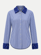Insieme Hemdbluse mit Feder-Optik 461/7099 marine Str.+Blumen bei Robert Ley