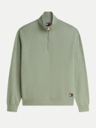 Tommy Jeans Half-Zip Sweater mit Waffel Struktur PMO-GREEN bei Robert Ley