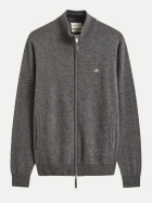 Gant Strickjacke aus Lambswool mit Reißverschluss 90-CHARCOAL MELANGE bei Robert Ley
